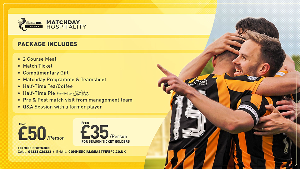 Matchday Hospitality | East Fife v Peterhead – Saturday 11th April 2026