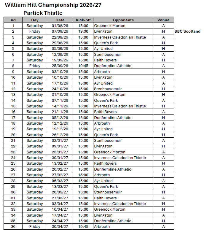 William Hill Championship 2026/27 Fixtures Announced