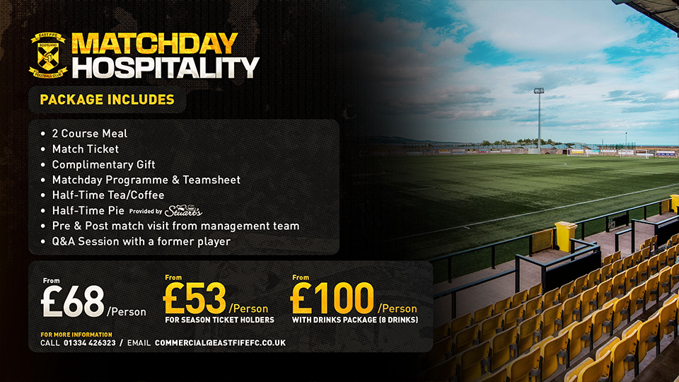 Matchday Hospitality | East Fife v Cove Rangers – Saturday 8th August 2026